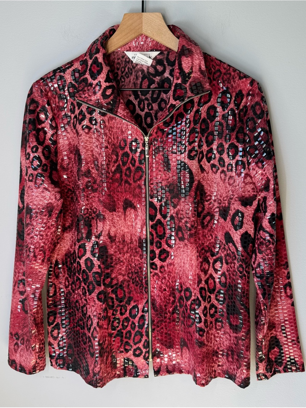 Exclusively MISOOK Leopard Print Paillettes Sequin Red Lightweight Jacket Sz M